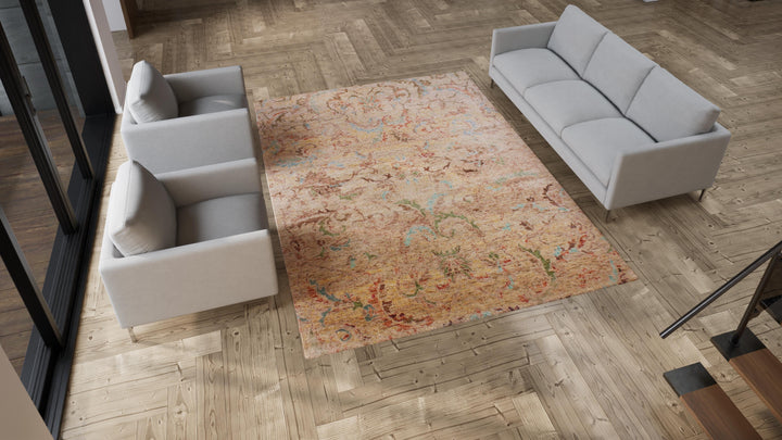 Beige Transitional Wool Blend Rug - 7'8" x 10'3"
