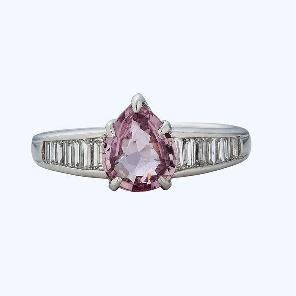 Pear-shaped Padparadscha sapphire and diamond ring