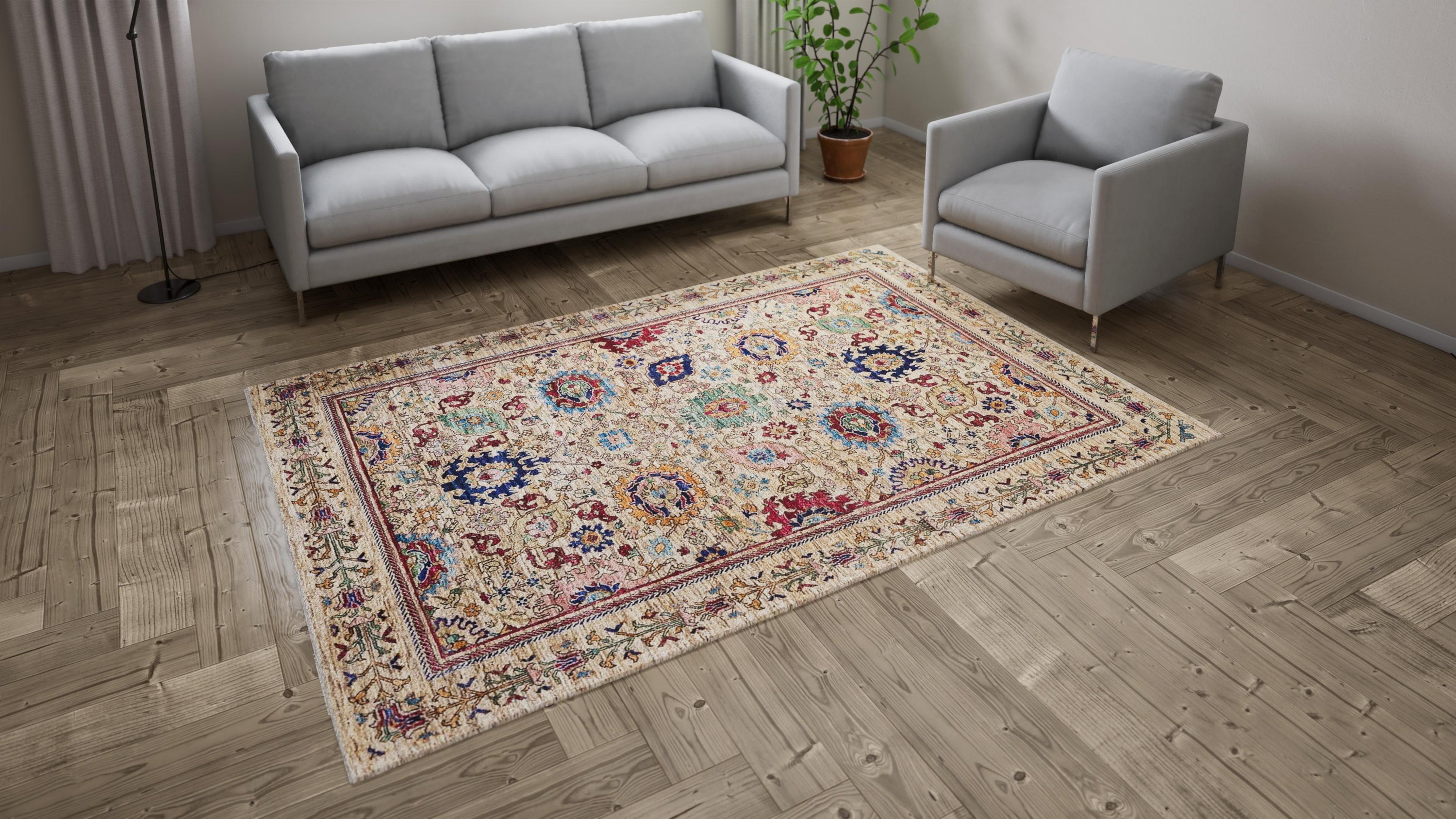 Ivory Traditional Wool Rug - 8'5" x 5'8"