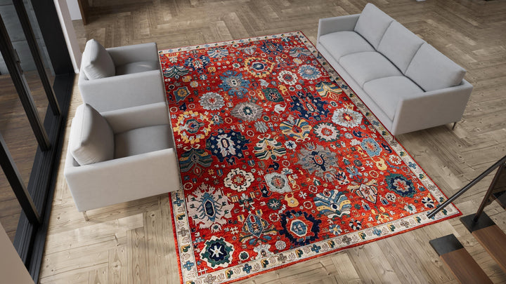 Orange Traditional Wool Rug - 9'10" x 13'7"