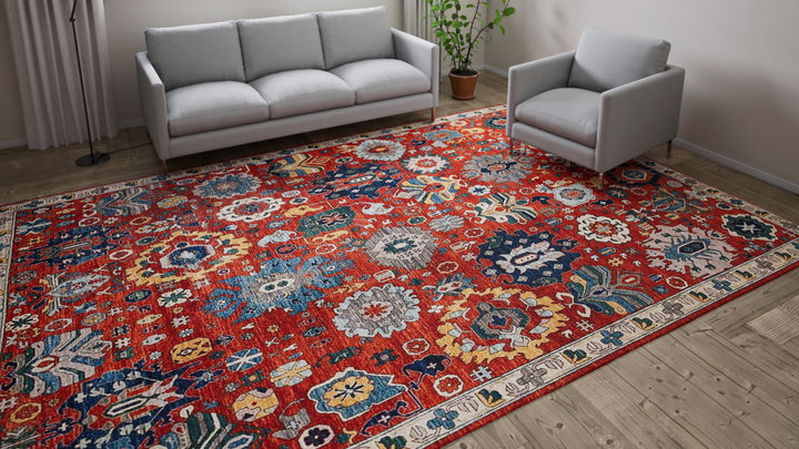 Orange Traditional Wool Rug - 9'10" x 13'7"