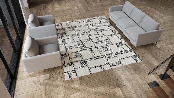 Silver Abstract Modern Tibetan Silk Cotton Blend Rug - 8' x 10'