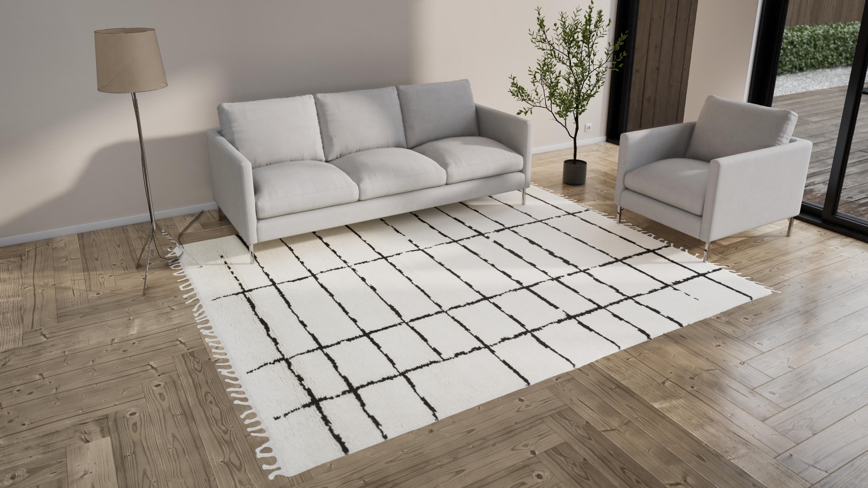 Ivory Moroccan Wool Cotton Blend Rug - 8' x 10'