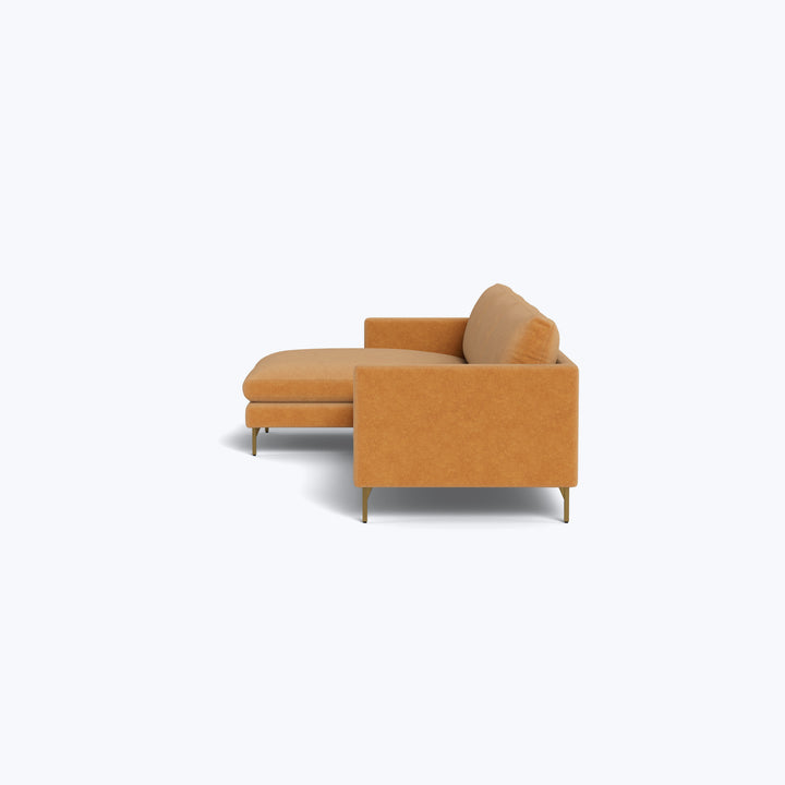Hannah Sectional, Left Facing Chaise w/ Brass Legs Graceland, Performance Blend / Sorrell