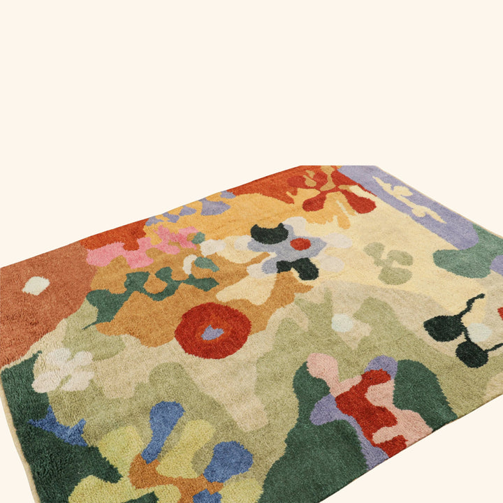 Multicolored Contemporary Art Deco Wool Cotton Blend Rug - 5'5" x 6'7"