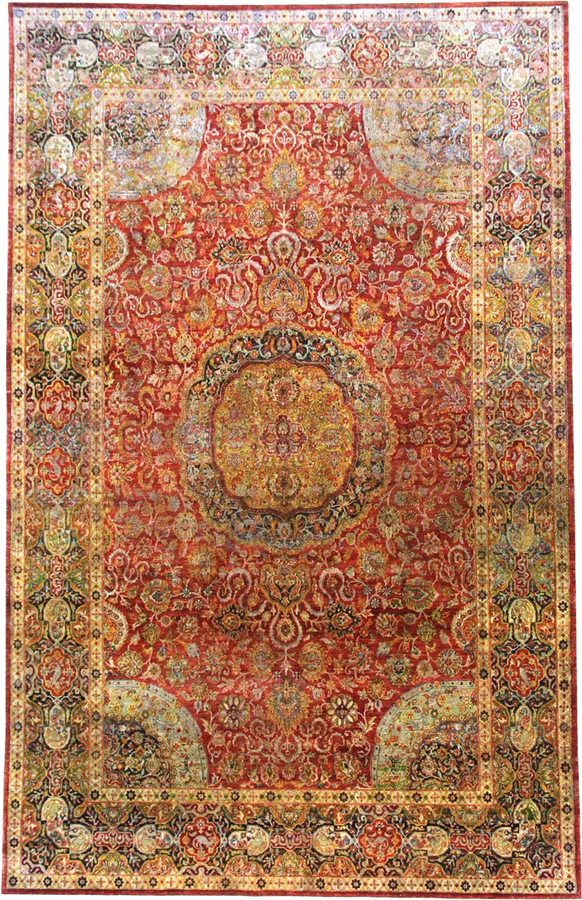 Red Traditional Silk Rug - 9'7