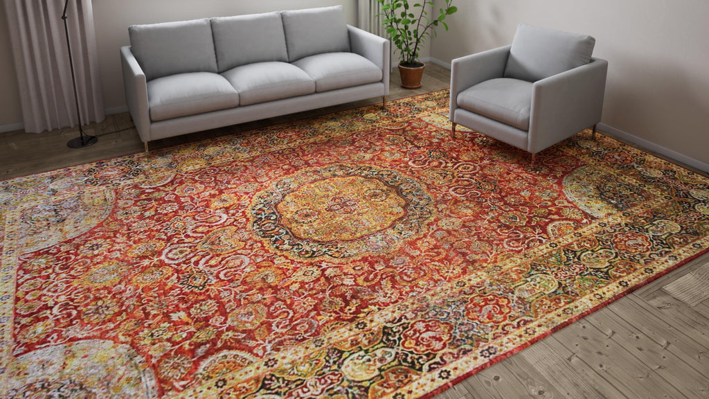 Red Traditional Silk Rug - 9'7" x 15'8"