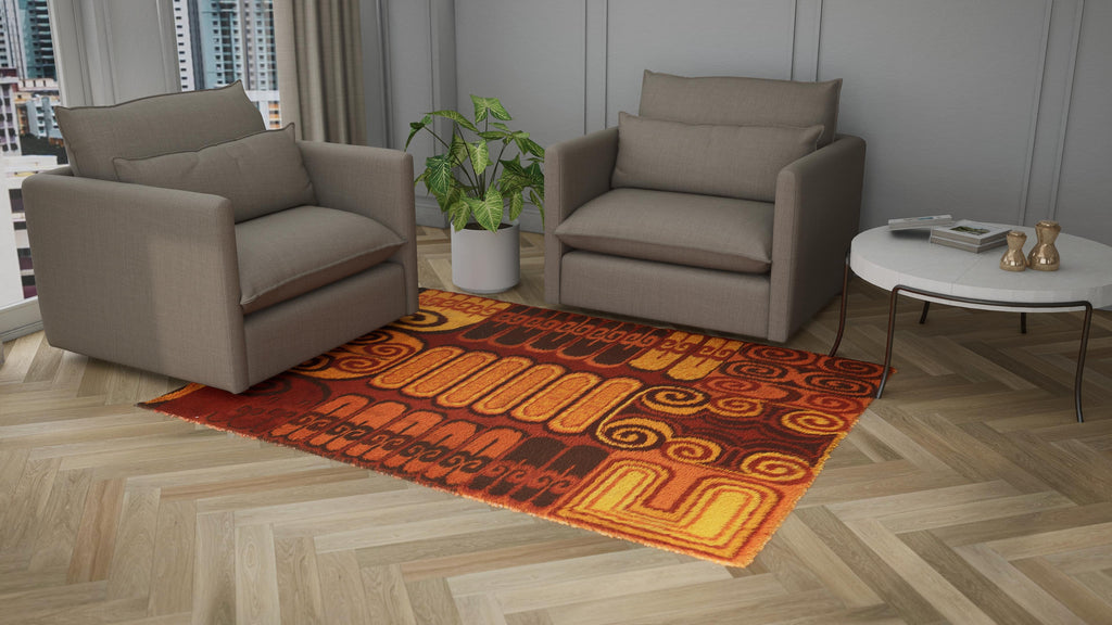 Orange & Brown Modern Wool Rug - 5'7" x 7'7"