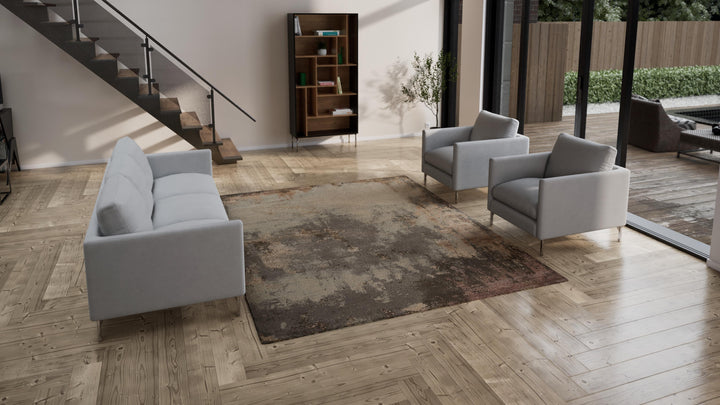 Brown Abstract Modern Wool Silk Blend Rug - 8' x 10'