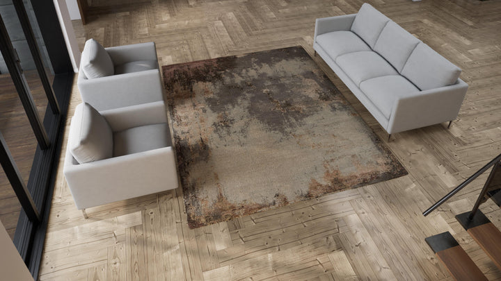 Brown Abstract Modern Wool Silk Blend Rug - 8' x 10'