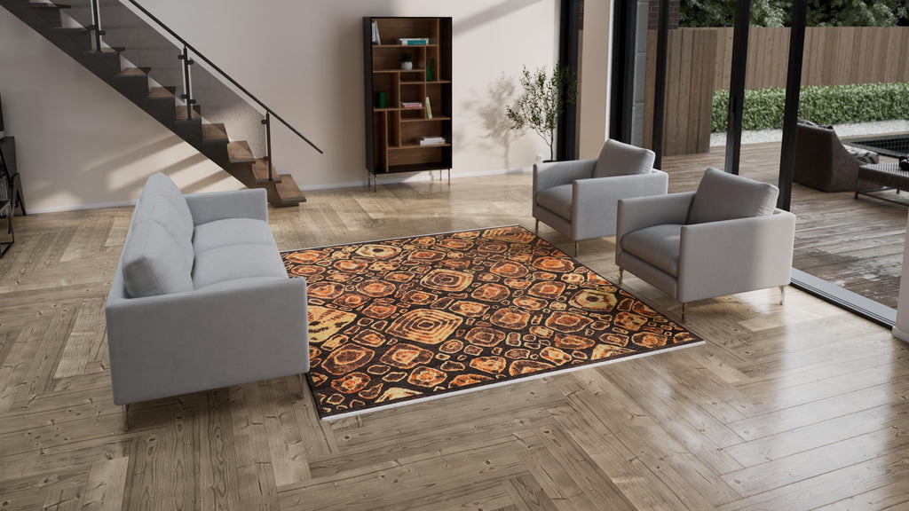 Brown Modern Wool Cotton Blend Rug - 8' x 9'11"