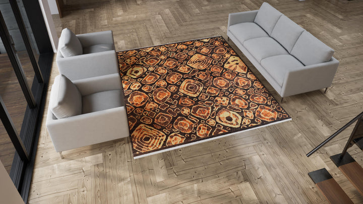 Brown Contemporary Wool Rug - 8'2" x 9'11"