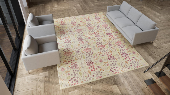 Yellow Transitional Wool Cotton Blend Rug - 9' x 12'1"