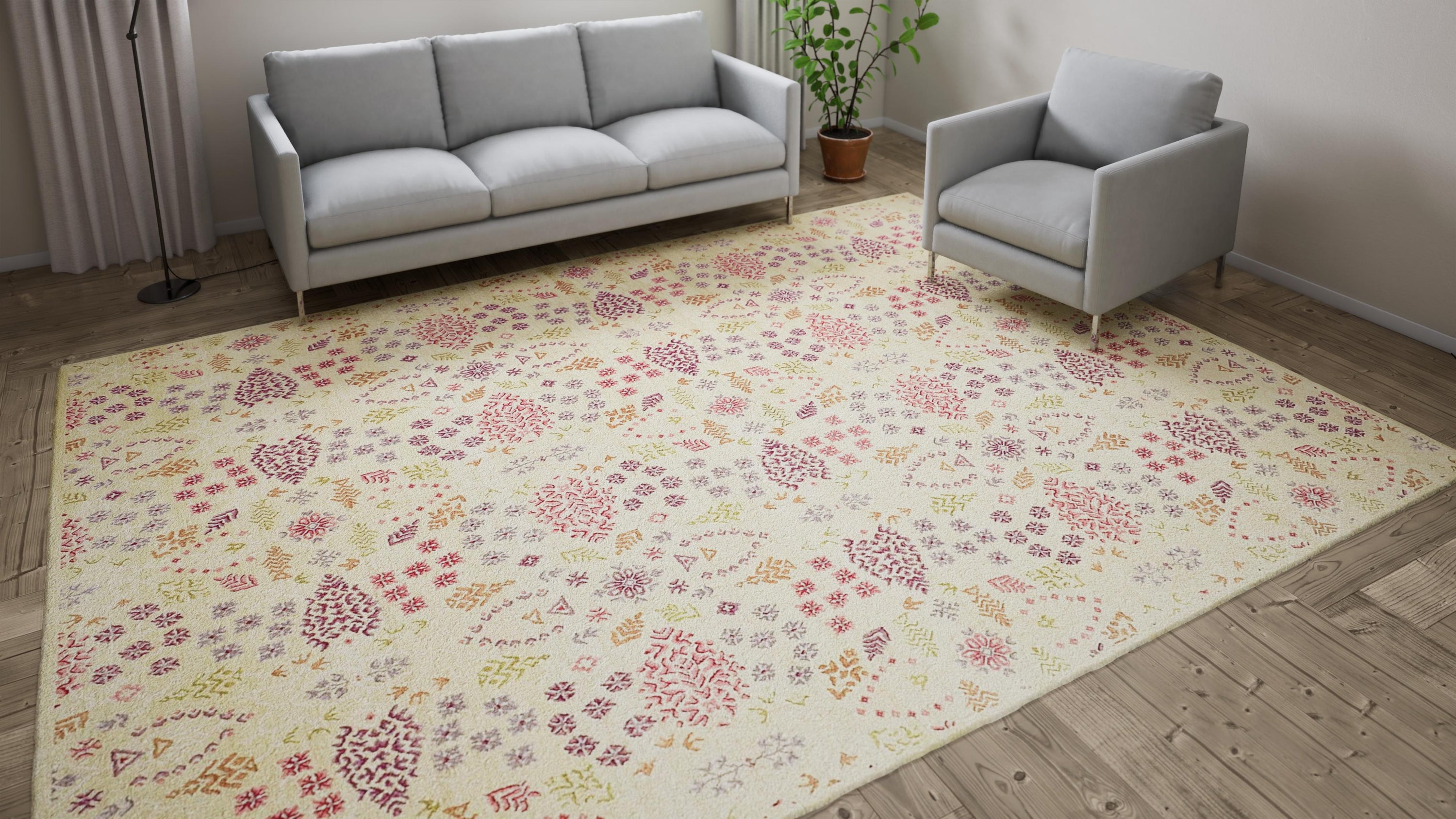 Yellow Transitional Wool Cotton Blend Rug - 9' x 12'1"