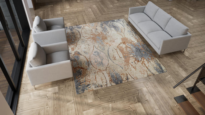 Multicolored Modern Wool Cotton Blend Rug - 8'1" x 10'