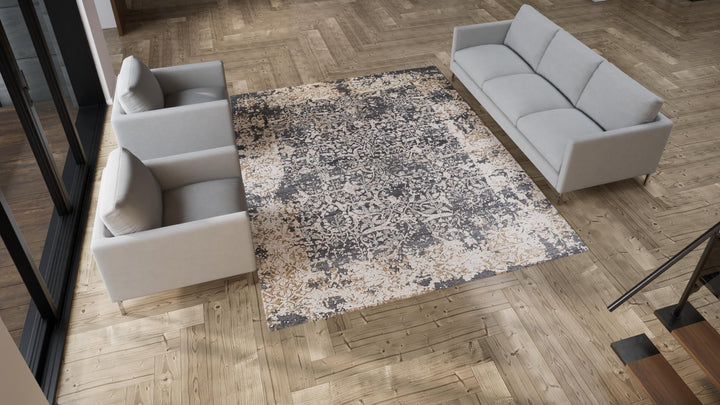 Grey Transitional Wool Cotton Blend Rug - 8'2" x 10'