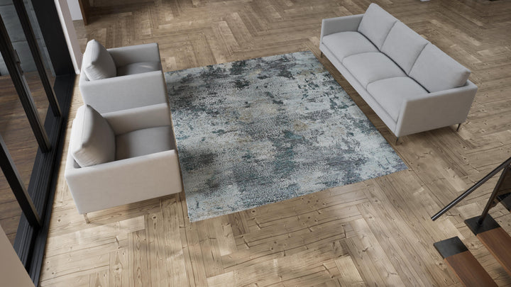 Grey Modern Wool Cotton Blend Rug - 8' x 9'10"