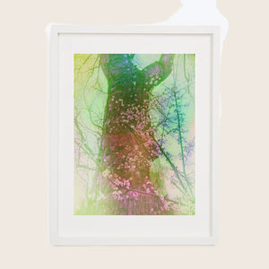 Ethereal tree artwork with pastel colors framed in modern style.