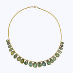 Rosecut multi green/blue tourmaline necklace, 22k bezel, 20k beads