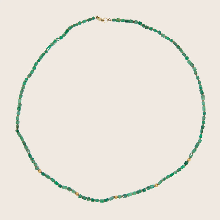 Beaded emerald crystals necklace, 5 22k beads