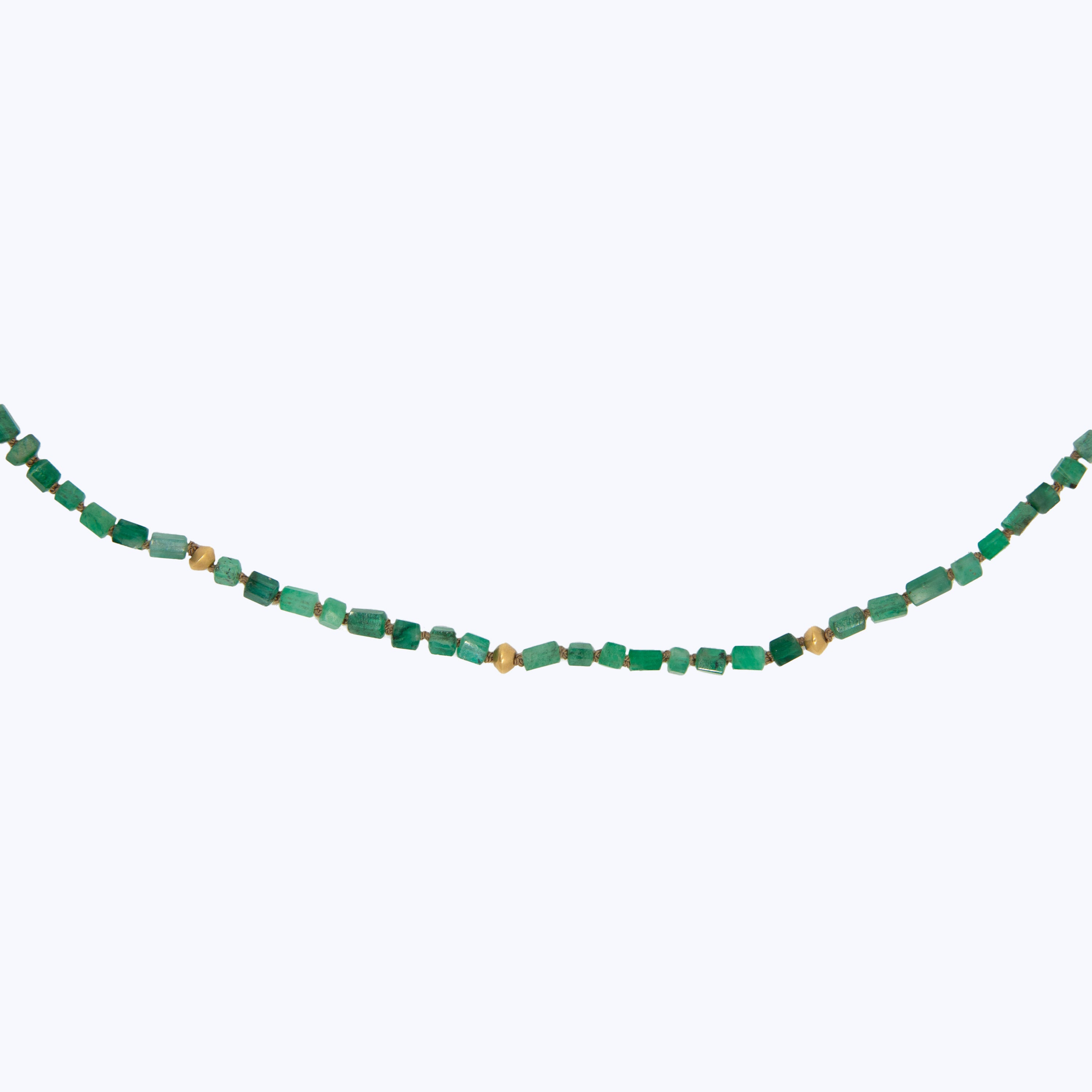 Beaded emerald crystals necklace, 5 22k beads