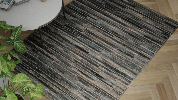 Black Modern Handwoven Hide Rug - 5'6" x 7'5"