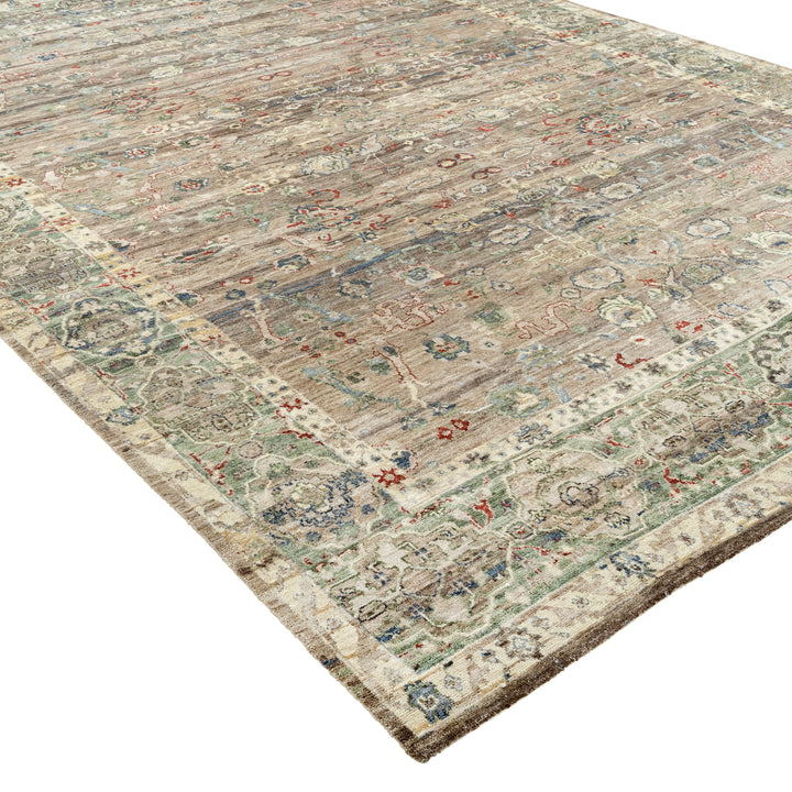 Brown & Green Transitional Hand-Knotted Rug - 8'9" x 12'