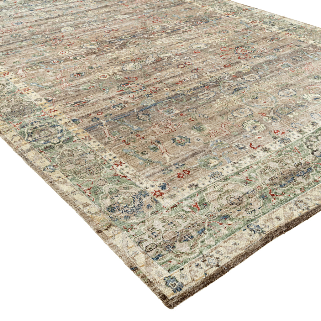 Brown & Green Transitional H&-Knotted Rug - 8'9" x 12'