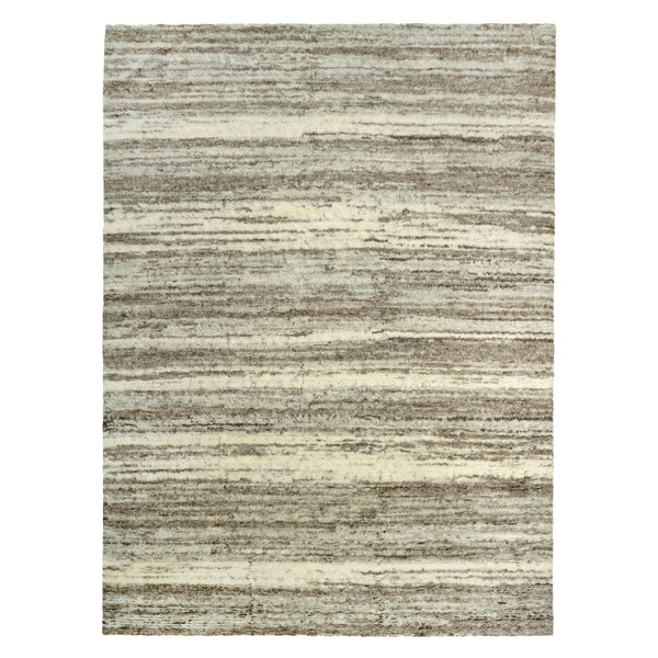 Natural earthy textured rug with horizontal stripes in beige/brown.