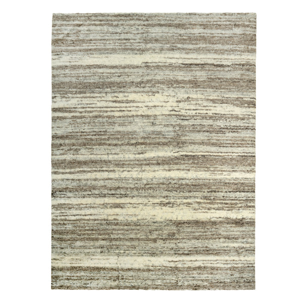 Contemporary striped rug in natural tones, soft texture, versatile style.