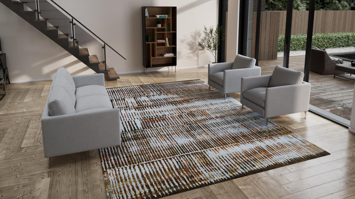 Brown Nu Vibrant Modern Tibetan Silk Rug - 10'1" x 14'2"