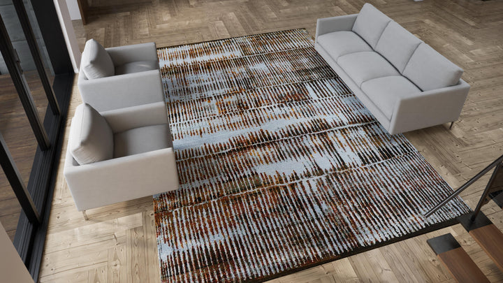 Brown Nu Vibrant Modern Tibetan Silk Rug - 10'1" x 14'2"