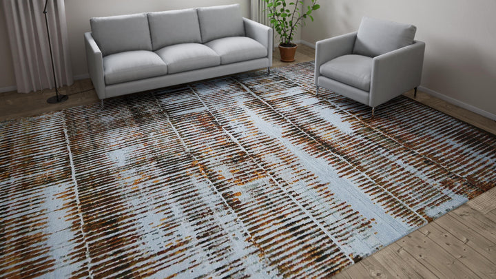 Brown Nu Vibrant Modern Tibetan Silk Rug - 10'1" x 14'2"