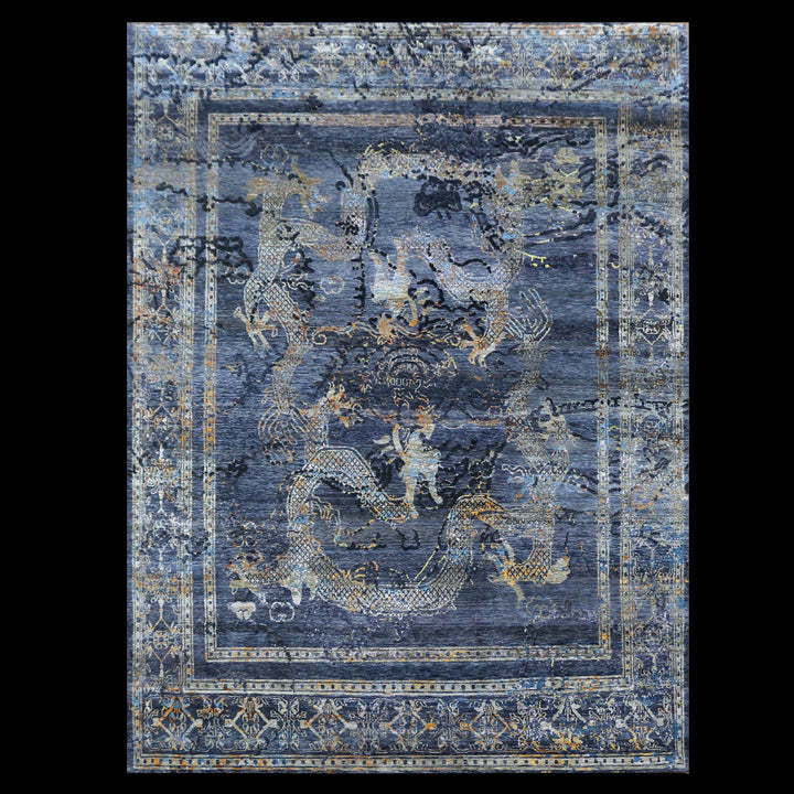 Blue Modern Silk Rug - 9' x 12'2" Default Title