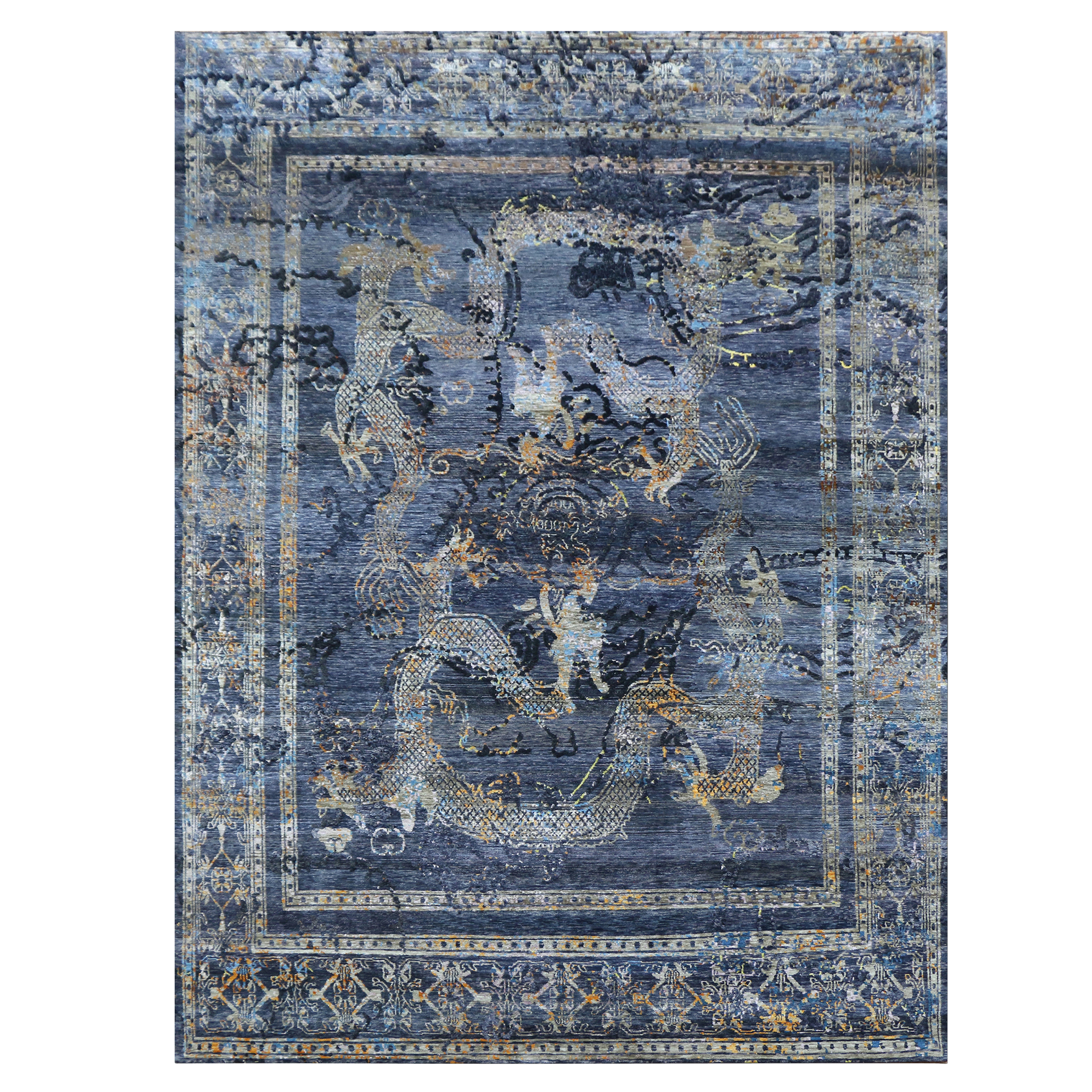 Blue Modern Silk Rug - 9' x 12'2" Default Title