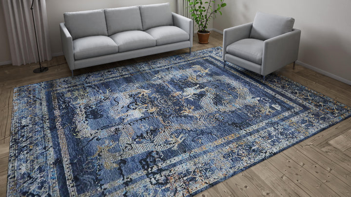 Blue Nu Vibrant Modern Tibetan Silk Rug - 9' x 12'2"