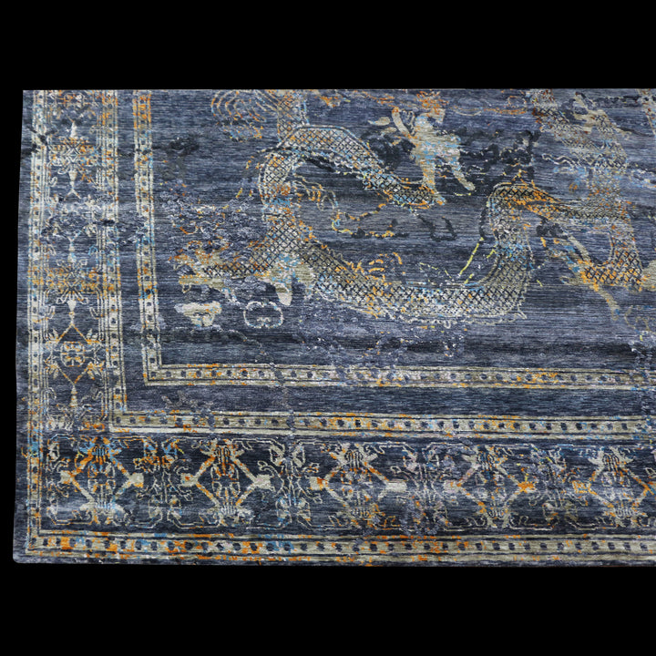 Blue Modern Silk Rug - 9' x 12'2" Default Title