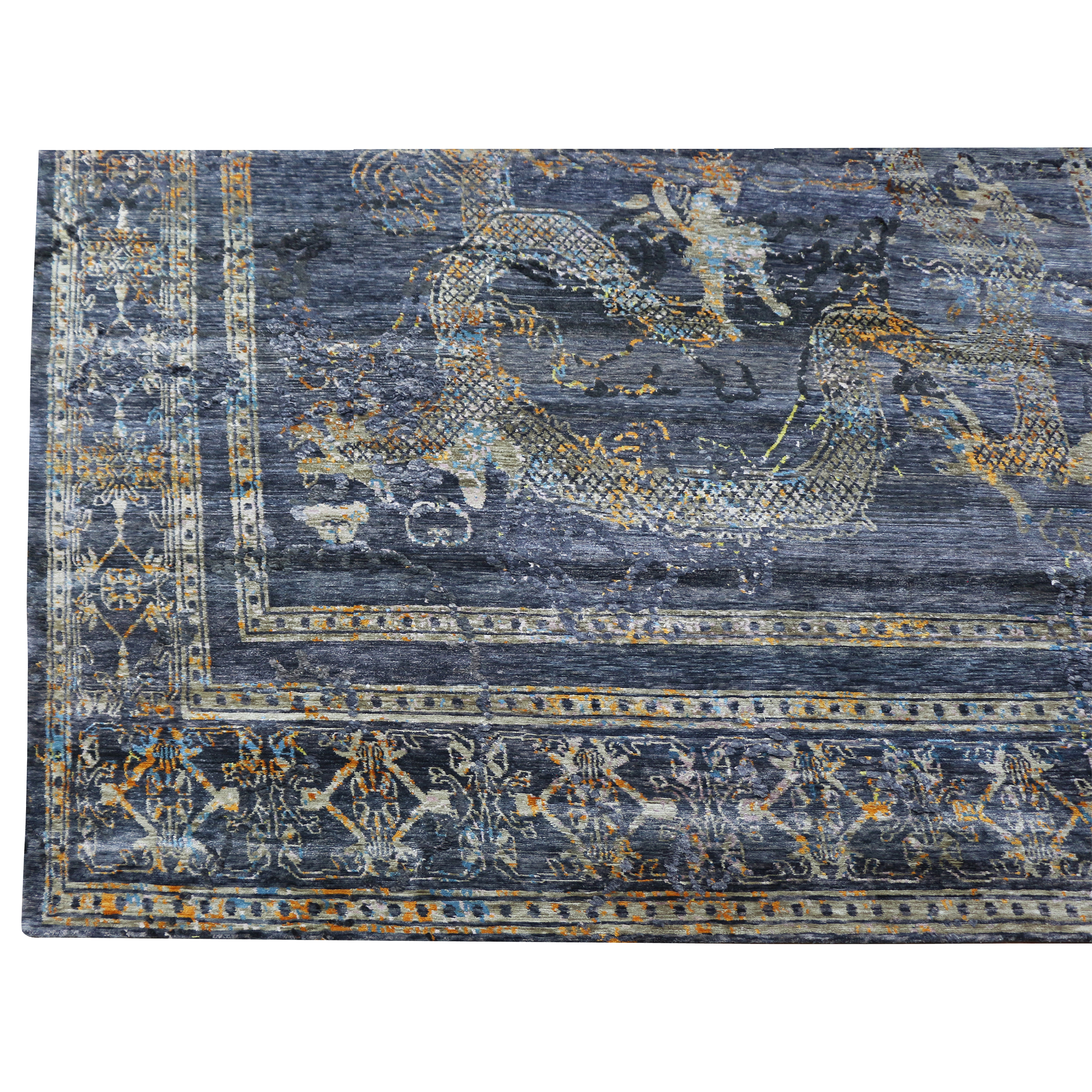 Blue Modern Silk Rug - 9' x 12'2" Default Title