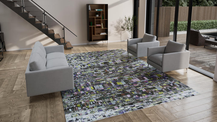 Grey Sabideh Nu Vibrant Modern Silk Rug - 10' x 14'
