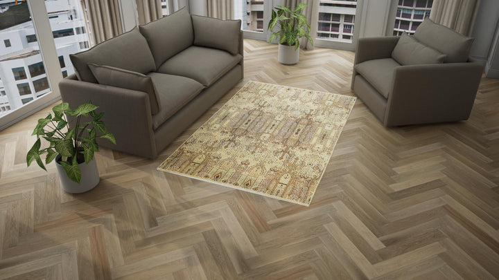 Beige Modern Wool Rug - 5'1" x 8'