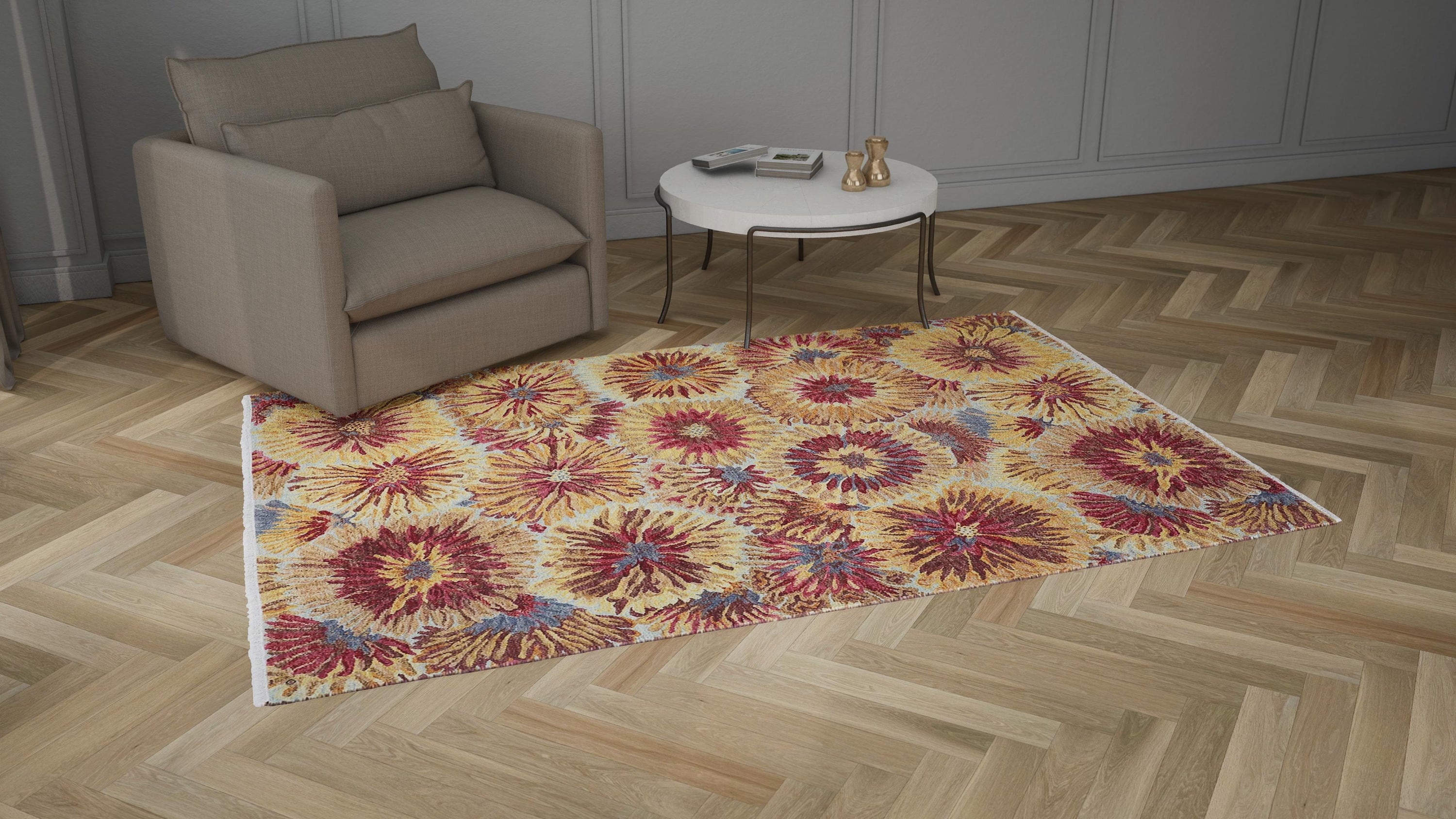 Gold & Red Modern Wool Rug - 6' x 9'