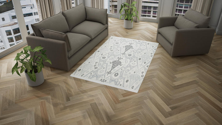 White Modern Wool Rug - 5'1" x 8'1"