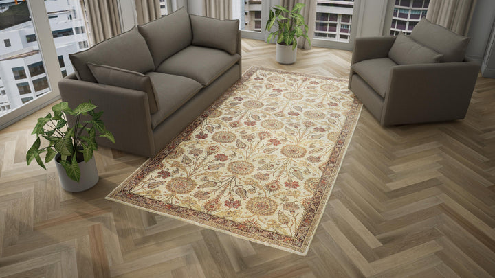 Beige Traditional Wool Rug - 6'1" x 11'8"