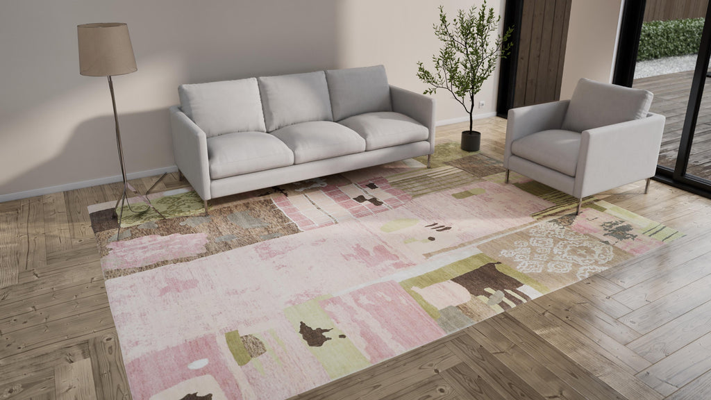 Pink & Green Modern Wool Rug - 8'11" x 12'2"