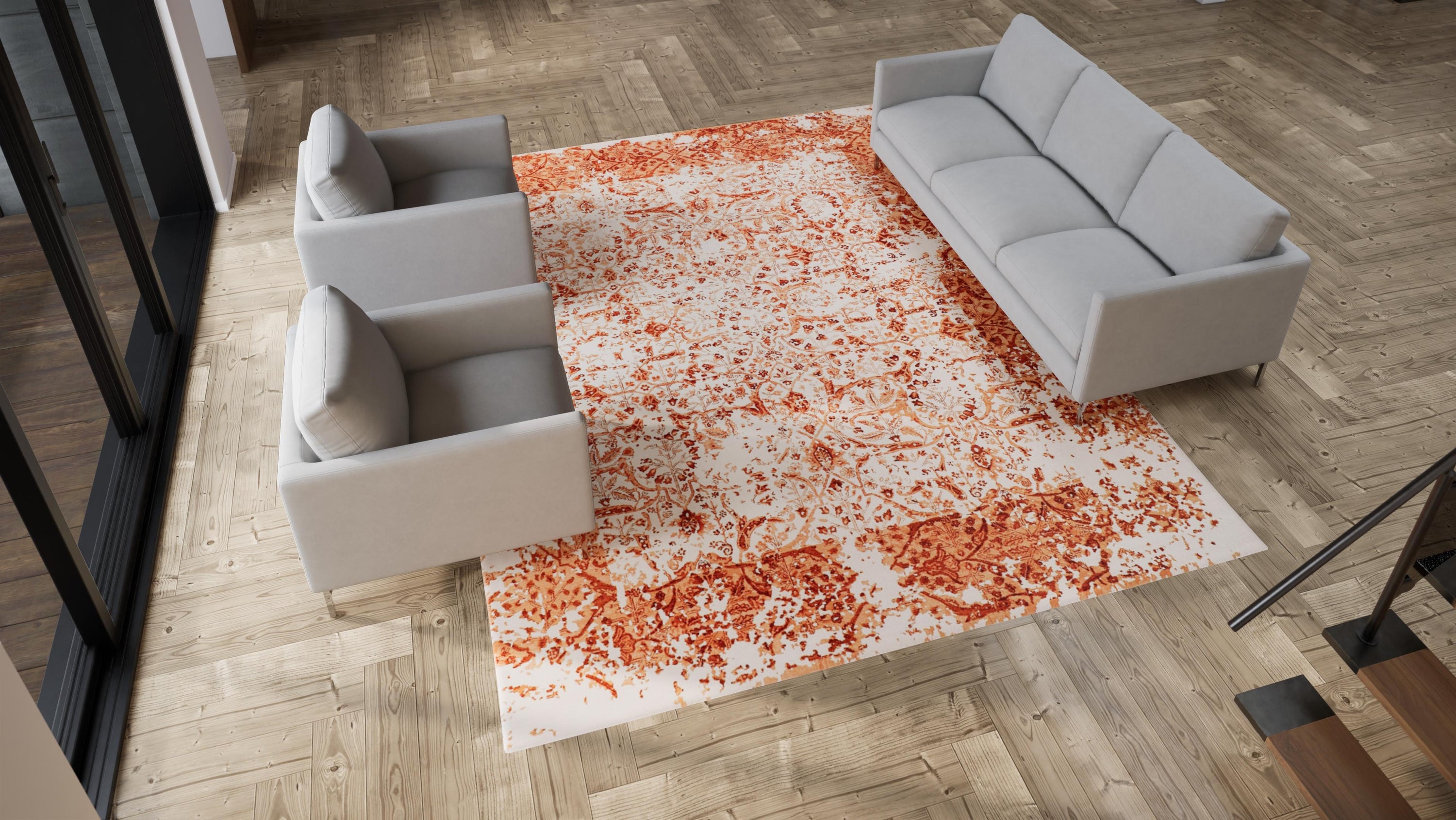 Orange Modern Wool Rug - 9'1" x 11'11"