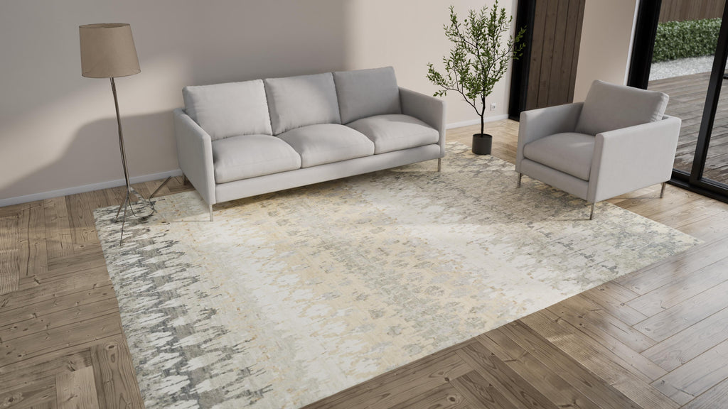 Beige Modern Wool Rug - 9' x 12'