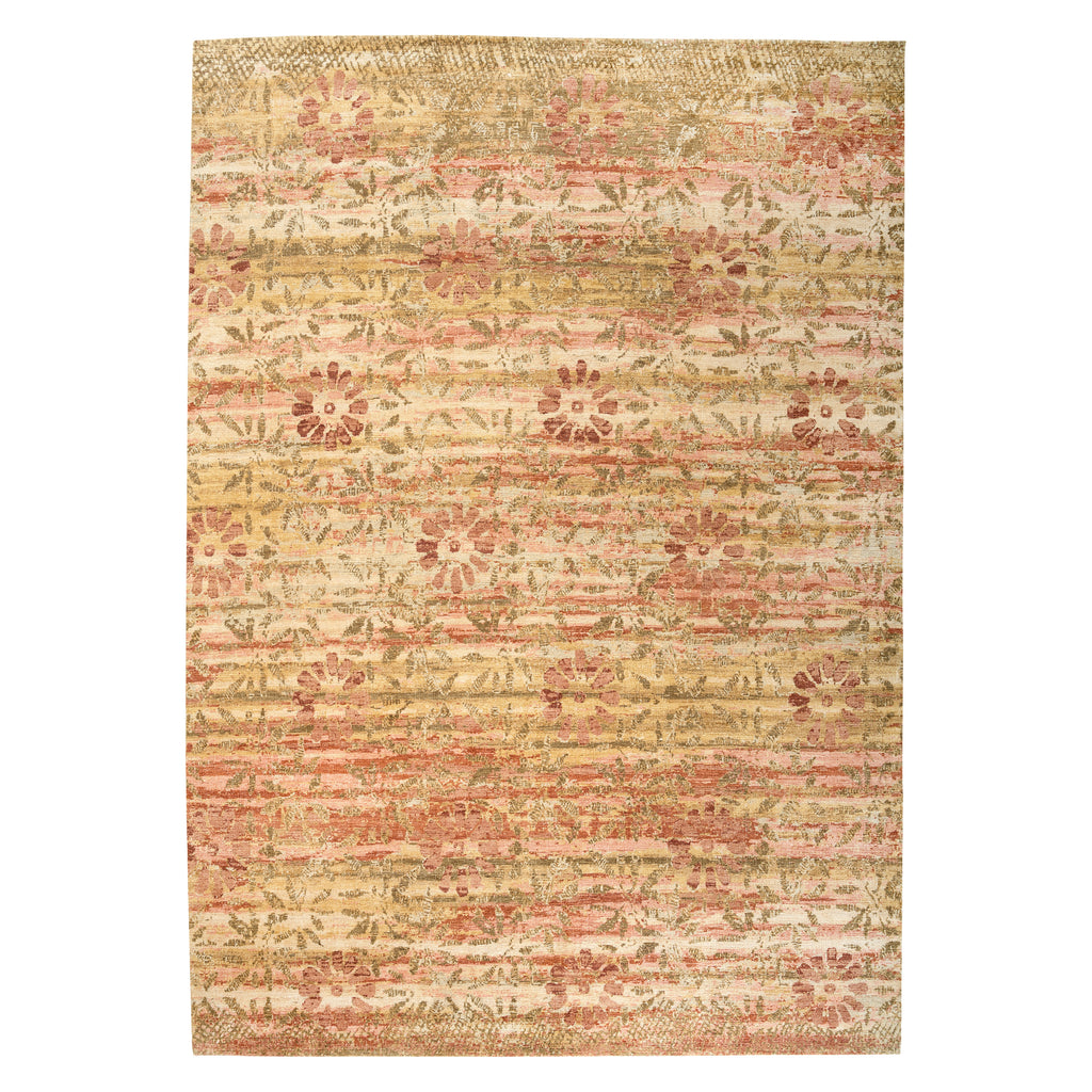 Pink & Yellow Floral Treillage Silk Rug - 10' x 14'