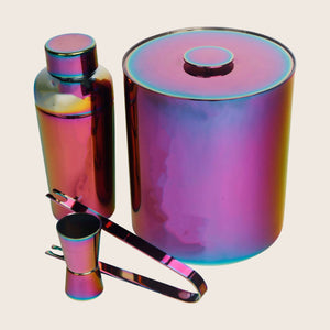 Iridescent stainless steel insulated bottle with multicolored metallic finish. - hover