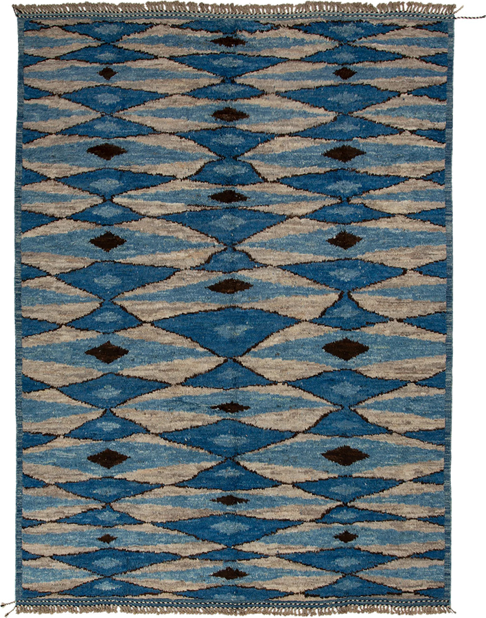 Blue Geometric Modern Wool Rug - 10'6'' x 14'2''