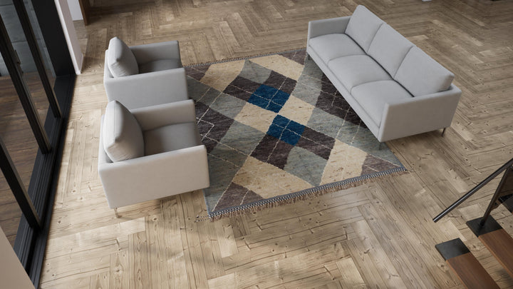 Blue & Grey Modern Wool Rug - 8'3'' x 9'9''